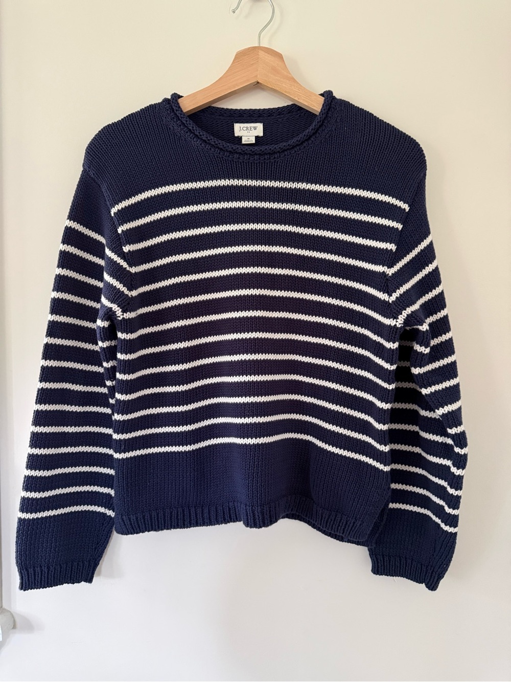 J. Crew Navy and White Striped Rollneck Sweater